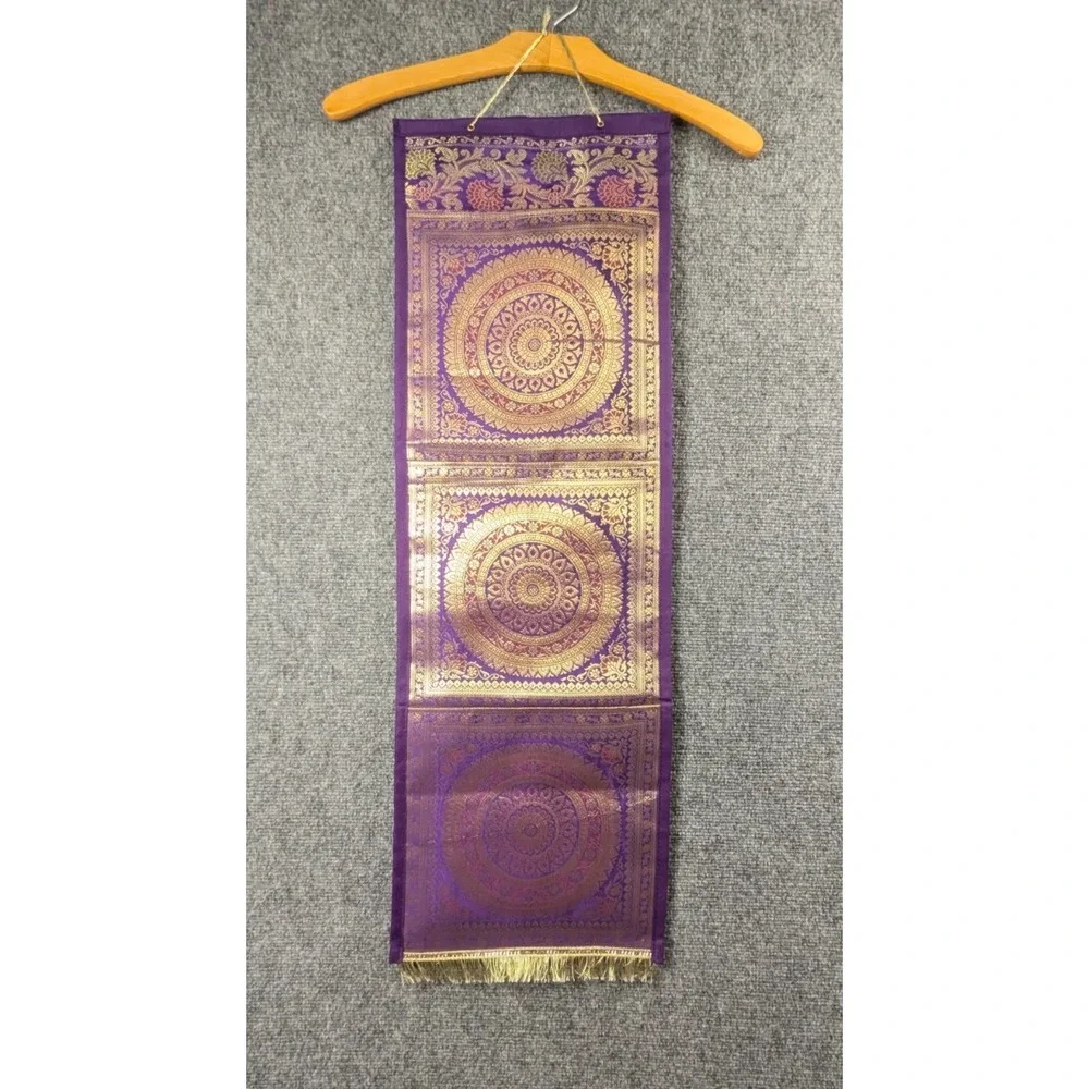 Handmade Purple Gold Brocade Hanging Wall Organizer 3 Pocket Mail Holder Boho